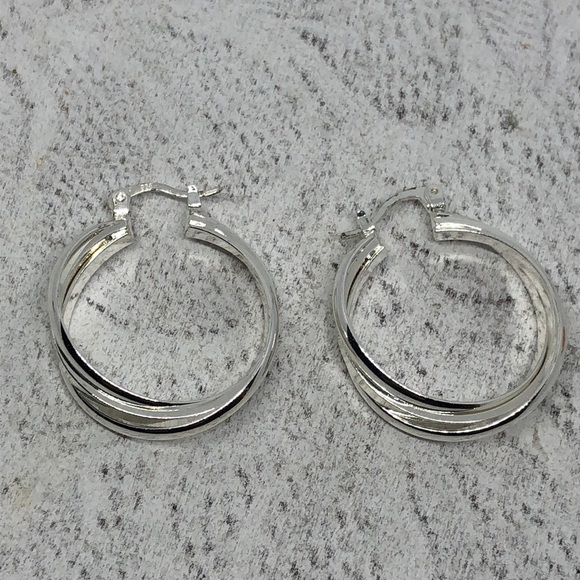 STERLING silver hooks silver plated hoop twist earrings - Picture 3 of 5